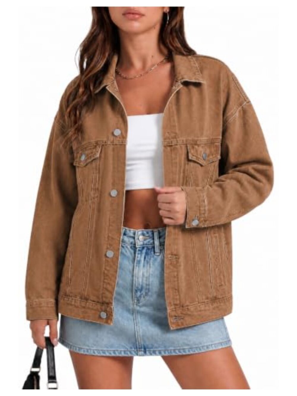 Oversized Button Down Denim Jean Jacket Chest Pockets Lightweight